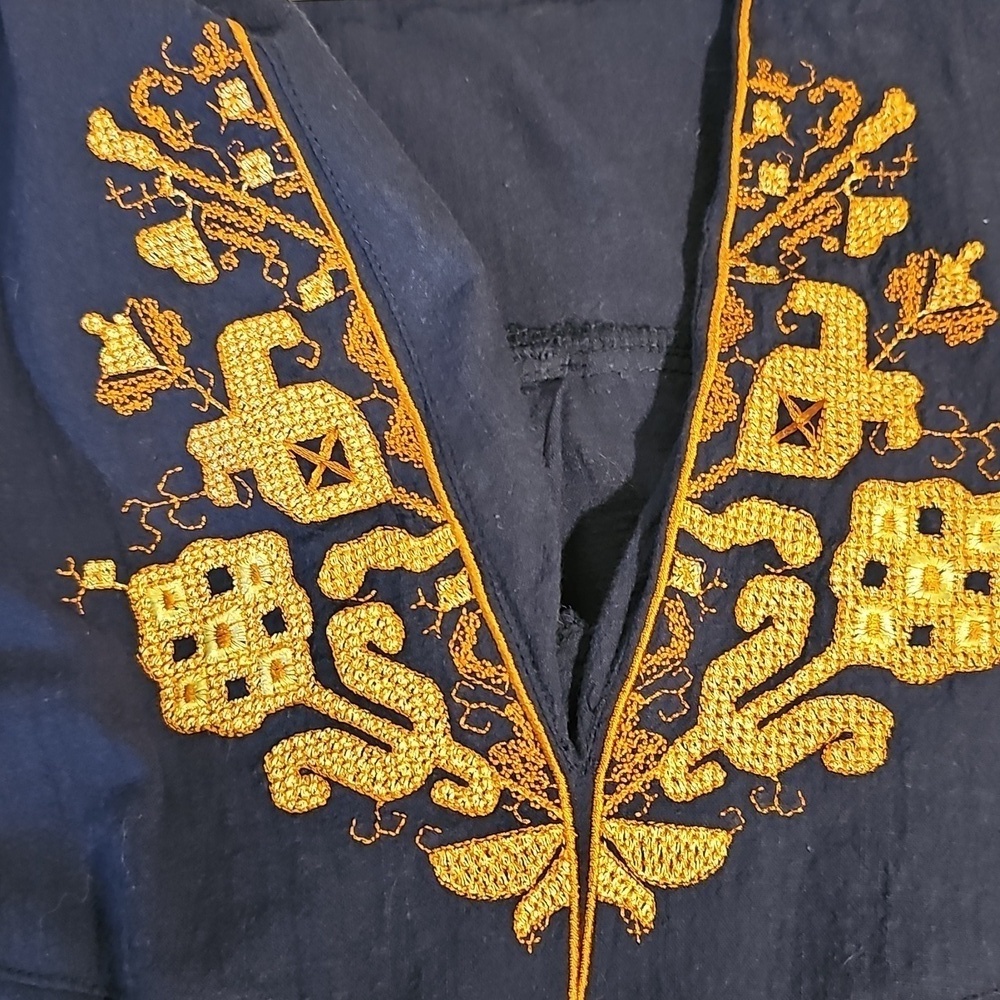 Aleumdr V neck Boho Embroidered Navy Ruffle Sleeve Ethnic Style XL - Picture 11 of 11
